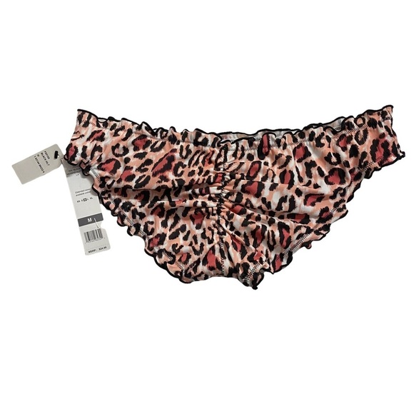 Sundazed Black Pink Animal Print Stretch Lined Ruffled Swim Bottom Medium - Picture 3 of 15